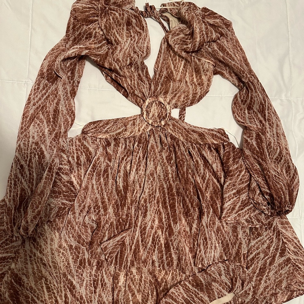 Luxxel Brown and Cream Textured Dress